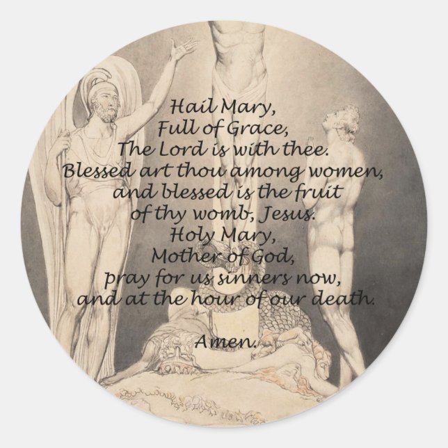 Hail Mary Prayer Religious Quotes Words Classic Round Sticker (Front)