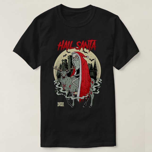 Hail Santa Retro Horror Ugly Christmas T-Shirt (Design Front)