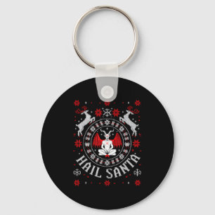 Hail Santa Ugly Christmas Sweater Meditating Demon Keychain