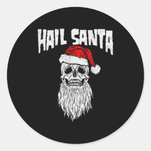 Hail Santa! Vintage Skull & Santa Hat Retro Fu Classic Round Sticker
