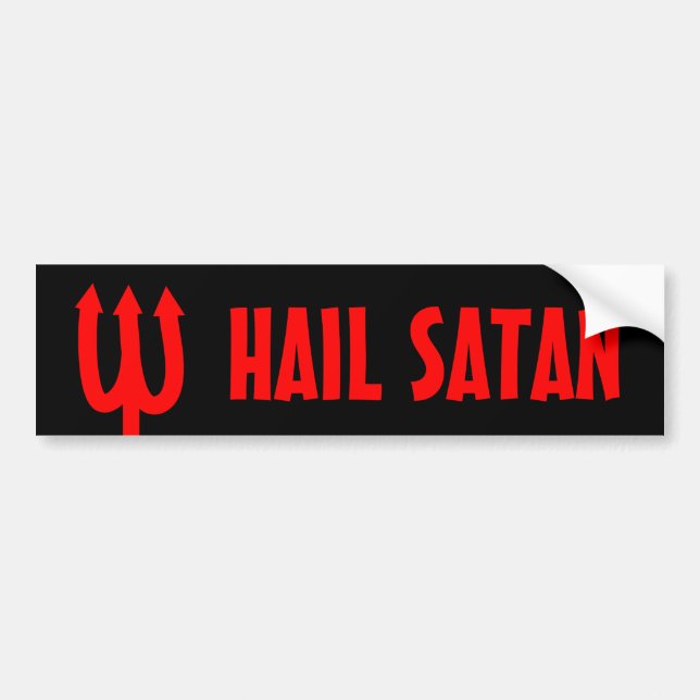 Hail Satan bumper sticker with red devils fork (Front)