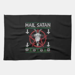 Hail Satan Goat Head Pentagram Funny Satanic Ugly Kitchen Towel