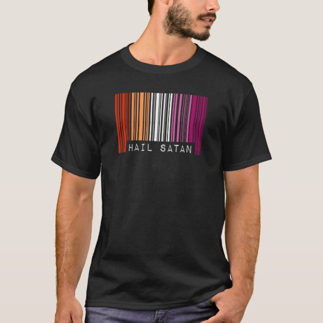Hail Satan Lesbian Pride Flag Barcode Satanist Equ T-Shirt (Front)