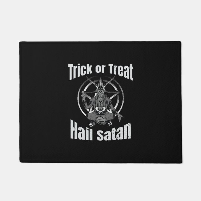Hail Satan Pentagram Goat Halloween Doormat (Front)