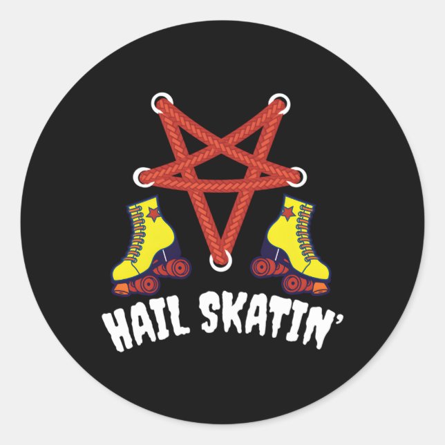 Hail Skatin' Satan Punk Skating Roller Derby Classic Round Sticker (Front)