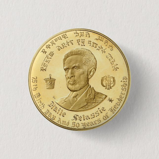 Haile Selassie Empire of Ethiopia Rastafari Button (Front)
