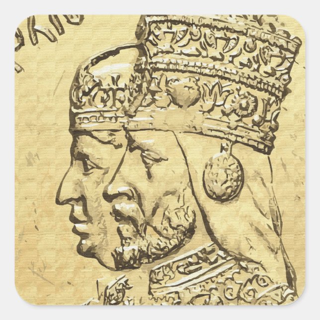 Haile Selassie Empress Menen Rasta Lion of Judah Square Sticker (Front)