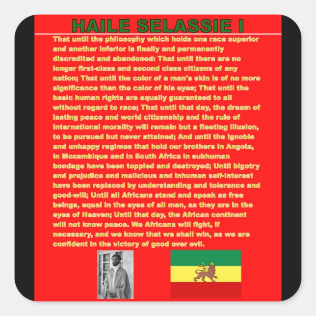 Haile Selassie Famous War Speech to UN 1963 Square Sticker (Front)
