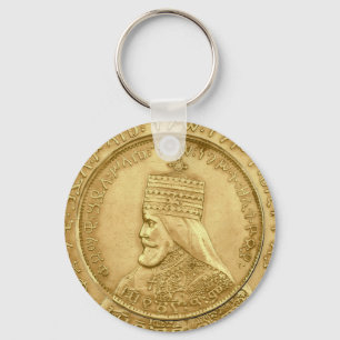 Haile Selassie I Jah Rastafari HIM Gold Rasta Keychain