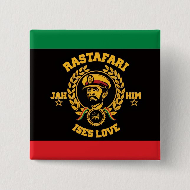 Haile Selassie I Jah Rastafari Reggae Rasta Button (Front)
