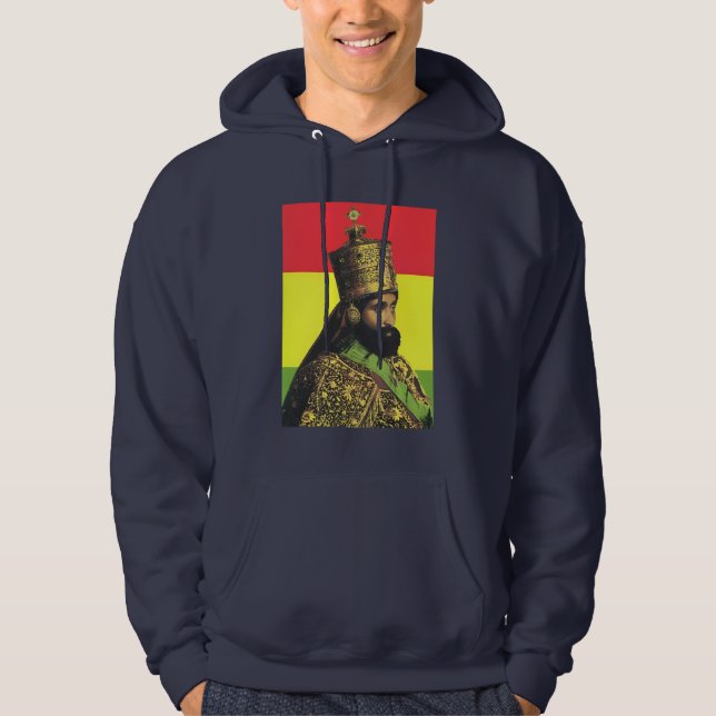 Haile Selassie Jah Rastafari Reggae Rasta Roots  Hoodie (Front)