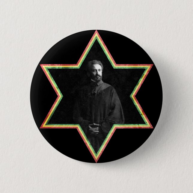 Haile Selassie Star of David 2 Inch Round Button (Front)