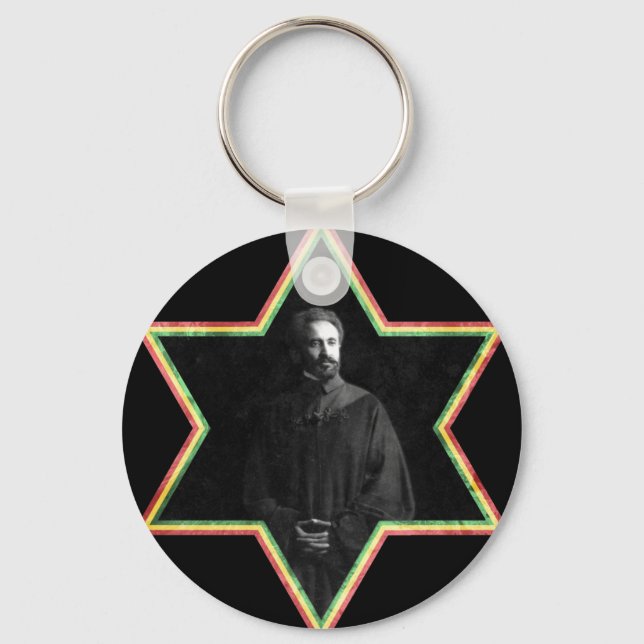 Haile Selassie Star of David Keychain (Front)