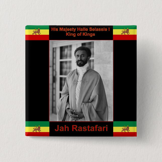 Haile Selassie the Lion of Judah, Jah Rastafari 2 Inch Square Button (Front)