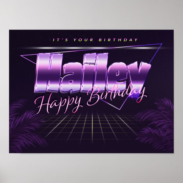 Hailey Name First Name purple retro Poster Birthda (Front)