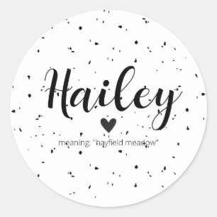 Hailey Name Reveal Meaning Minimal Modern Neutral Classic Round Sticker