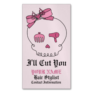 Hair Accessory Skull (Bow Detail Pink w/ Text 4) Magnetic Business Card