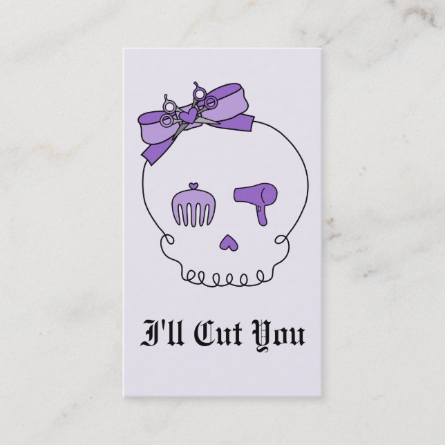 Hair Accessory Skull (Bow Detail - Purple w/ Back) Appointment Card (Front)