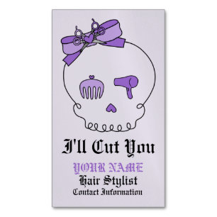 Hair Accessory Skull (Bow Detail Purple w/ Text 4) Magnetic Business Card