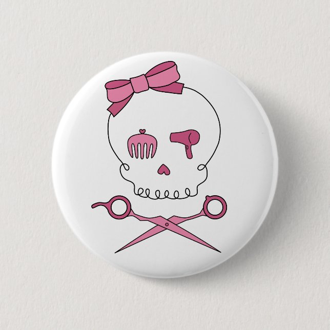 Hair Accessory Skull & Scissor Crossbones 2 Inch Round Button (Front)