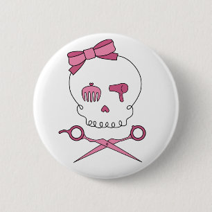 Hair Accessory Skull & Scissor Crossbones 2 Inch Round Button