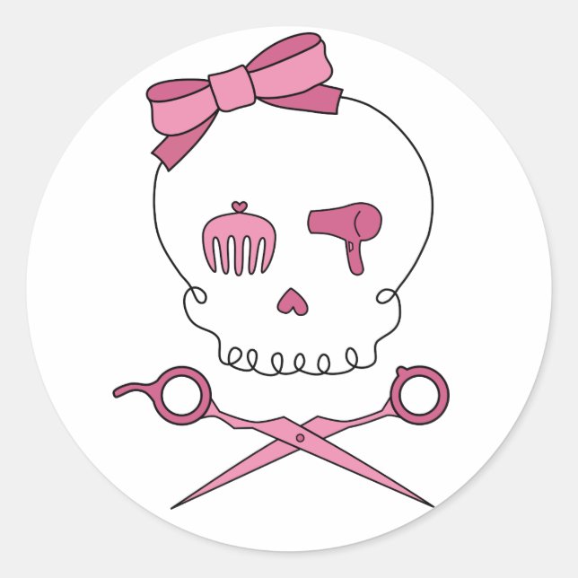 Hair Accessory Skull & Scissor Crossbones Classic Round Sticker (Front)