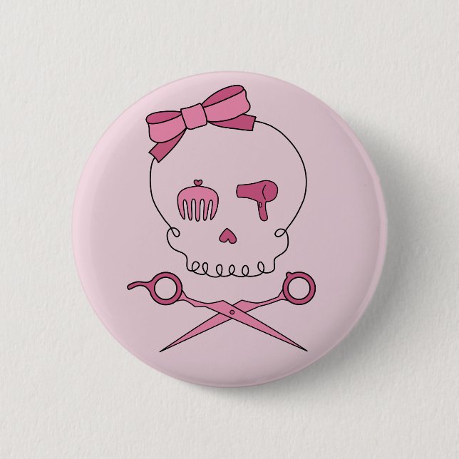 Hair Accessory Skull & Scissor Crossbones (Pink) 2 Inch Round Button (Front)