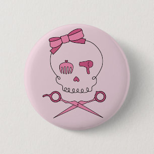 Hair Accessory Skull & Scissor Crossbones (Pink) 2 Inch Round Button
