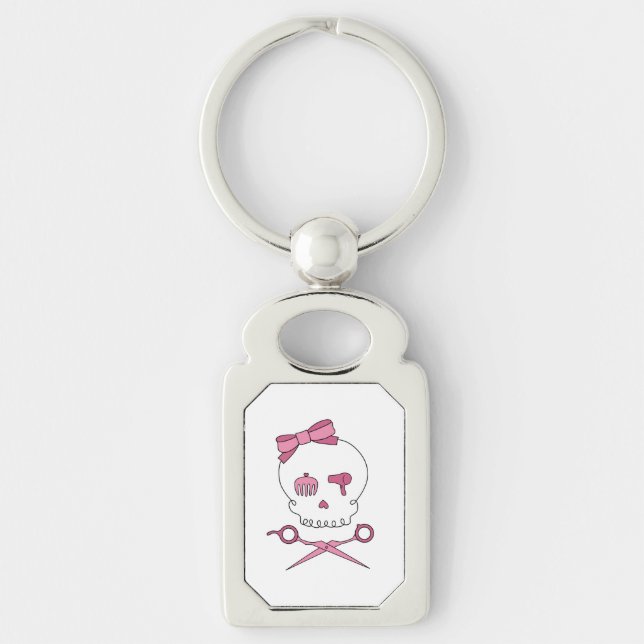 Hair Accessory Skull & Scissor Crossbones (Pink) Keychain (Front)