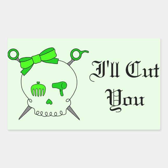 Hair Accessory Skull & Scissors (Lime Green #2) Sticker (Front)