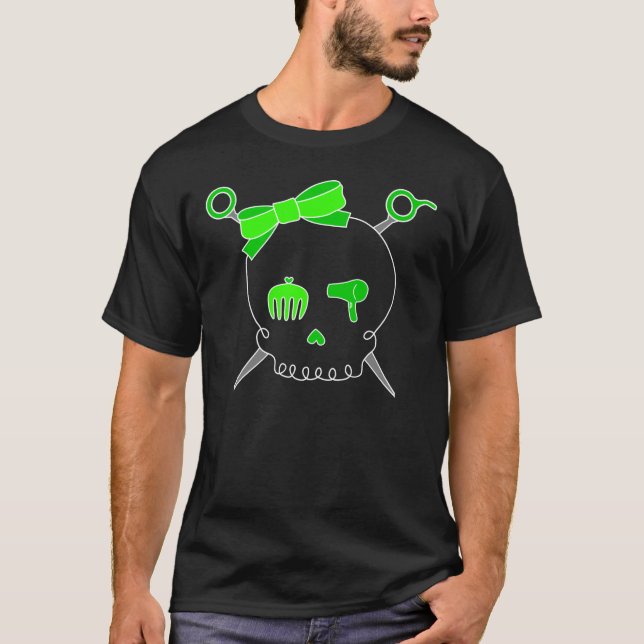 Hair Accessory Skull & Scissors (Lime Green) T-Shirt (Front)