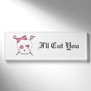 Hair Accessory Skull & Scissors -Pink I'll Cut You Name Tag