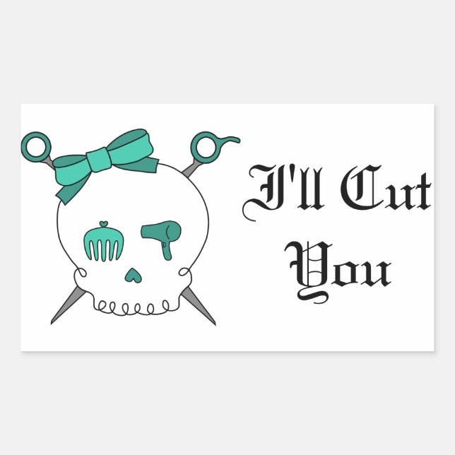 Hair Accessory Skull & Scissors (Turquoise) Sticker (Front)