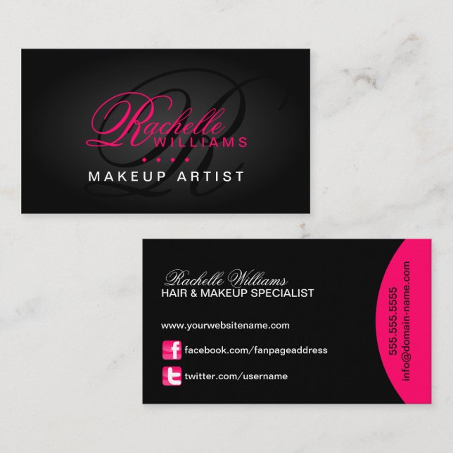 Hair and Makeup Artist Monogram Business Card (Front/Back)