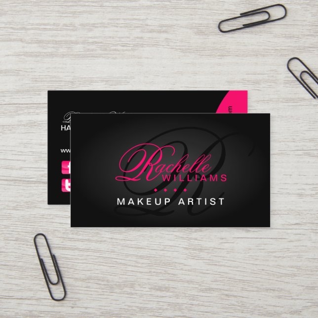 Hair and Makeup Artist Monogram Business Card (Front/Back In Situ)