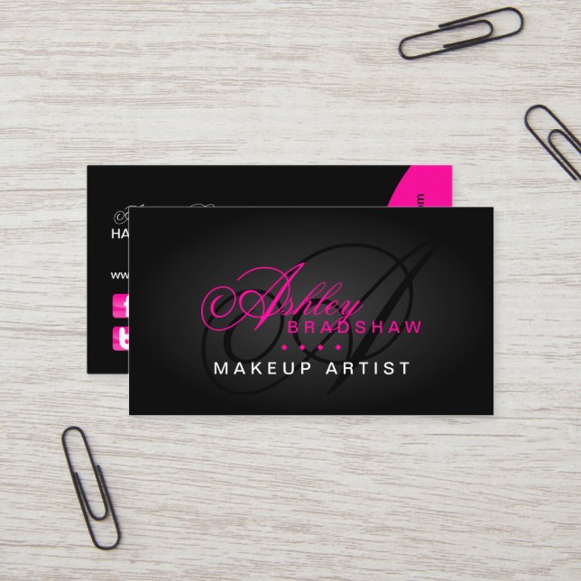 Hair and Makeup Artist Monogram Business Card (Front/Back In Situ)