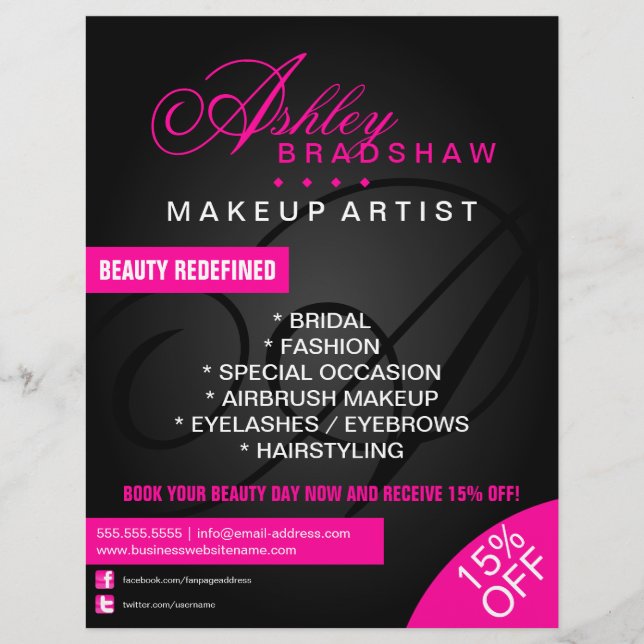 Hair and Makeup Artist Monogram Promotional Flyer (Front)