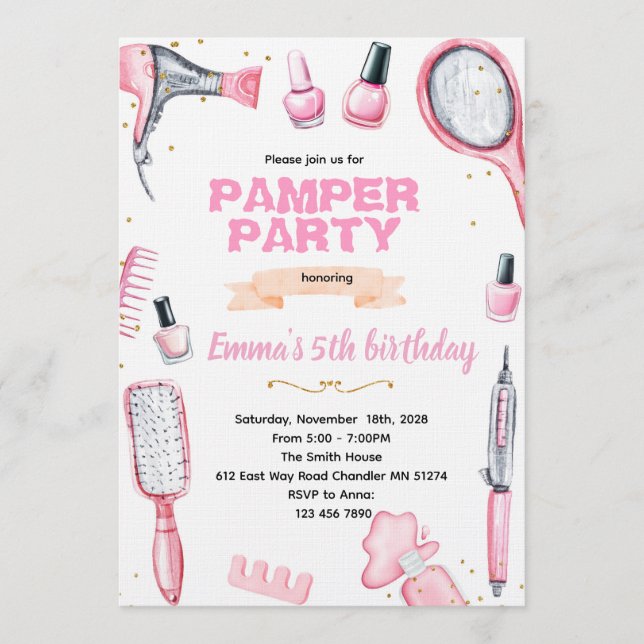 Hair and Nails pamper party invitation (Front)