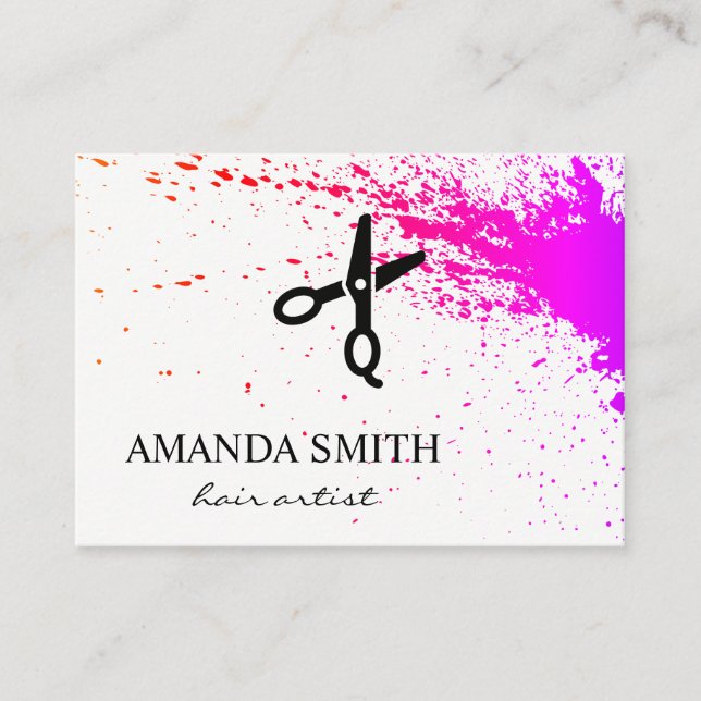 Hair Artistry Expressive Spatter Salon Scissors Business Card (Front)