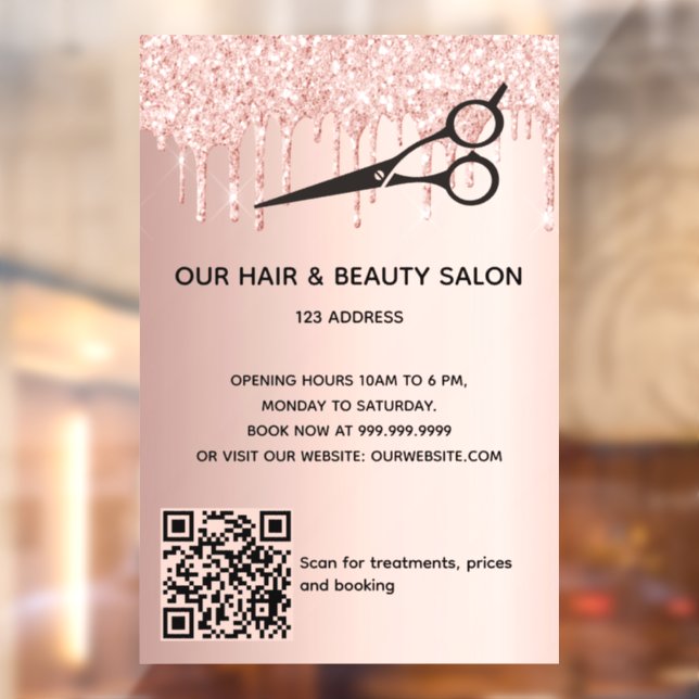 Hair beauty salon rose gold glitter QR code Window Cling (Sheet 2)