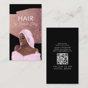 Hair Braid Salon Beauty Black Script Pink Gold Business Card