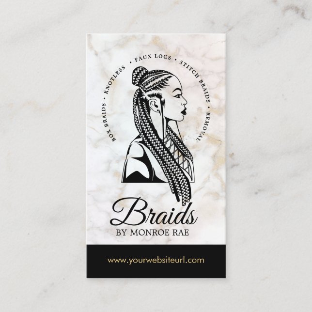 Hair Braider Braiding Salon Braid Stylist Marble B Business Card (Front)