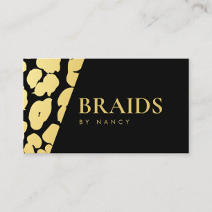 Hair Braiding Black and Gold Leopard Print  Business Card