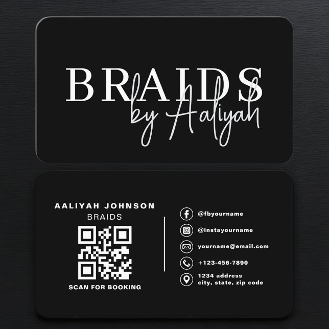 Hair Braiding Booking QR Code Business Card (Creator Uploaded)