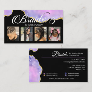 Hair Braiding Braid Purple Pink Gold Photo  Business Card
