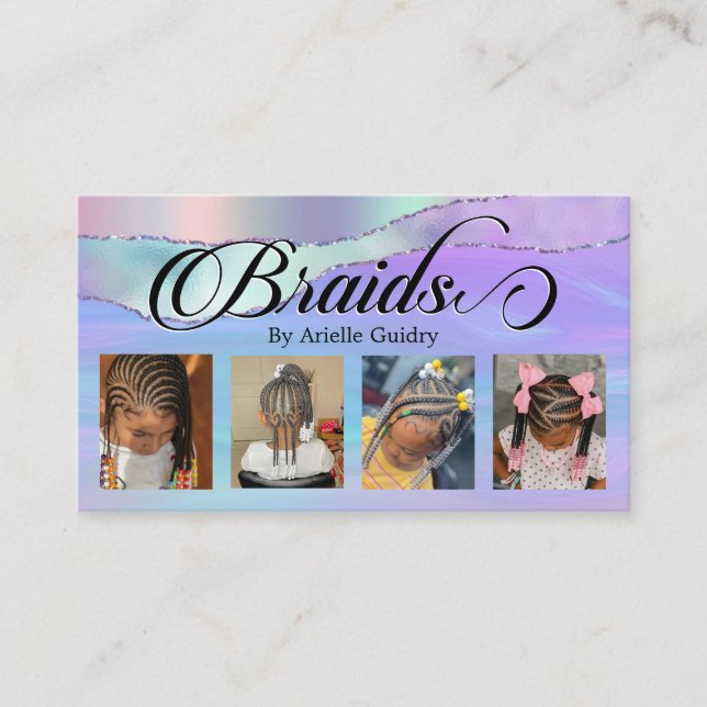 Hair Braiding Braid Stylist Holographic Photo Business Card (Front)