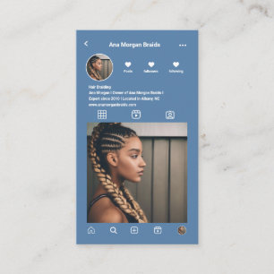 Hair Braiding instagram Photo Grid Qr code blue  Business Card