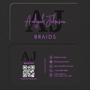 Hair Braiding QR Code Business Card Purple Black