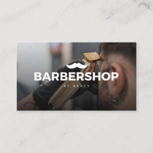 Hair Clipper Photo With Moustache Logo Barbershop Business Card