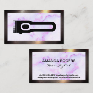 Hair Clippers   Marble   Metal Border Business Card